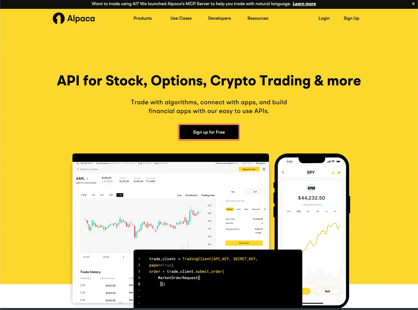 Alpaca sign-up page